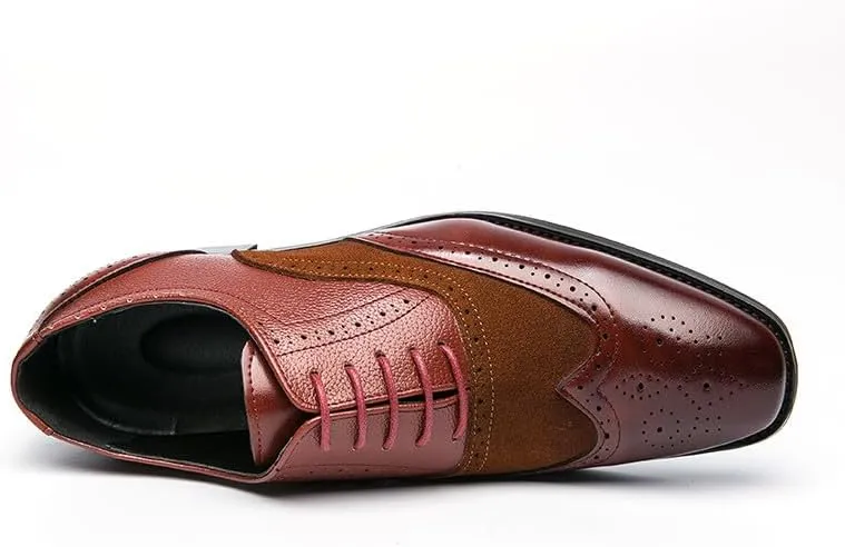 Santimon Men's Classic Modern Formal Oxford Wingtip Lace Up Dress Shoes, Two-Tone Perforated Brogues Uniform Casual Oxford Dress Shoes
