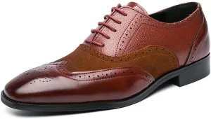 Santimon Men's Classic Modern Formal Oxford Wingtip Lace Up Dress Shoes, Two-Tone Perforated Brogues Uniform Casual Oxford Dress Shoes