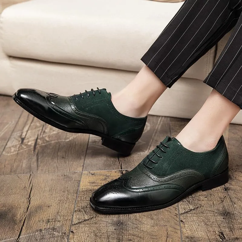 Santimon Men's Classic Modern Formal Oxford Wingtip Lace Up Dress Shoes, Two-Tone Perforated Brogues Uniform Casual Oxford Dress Shoes