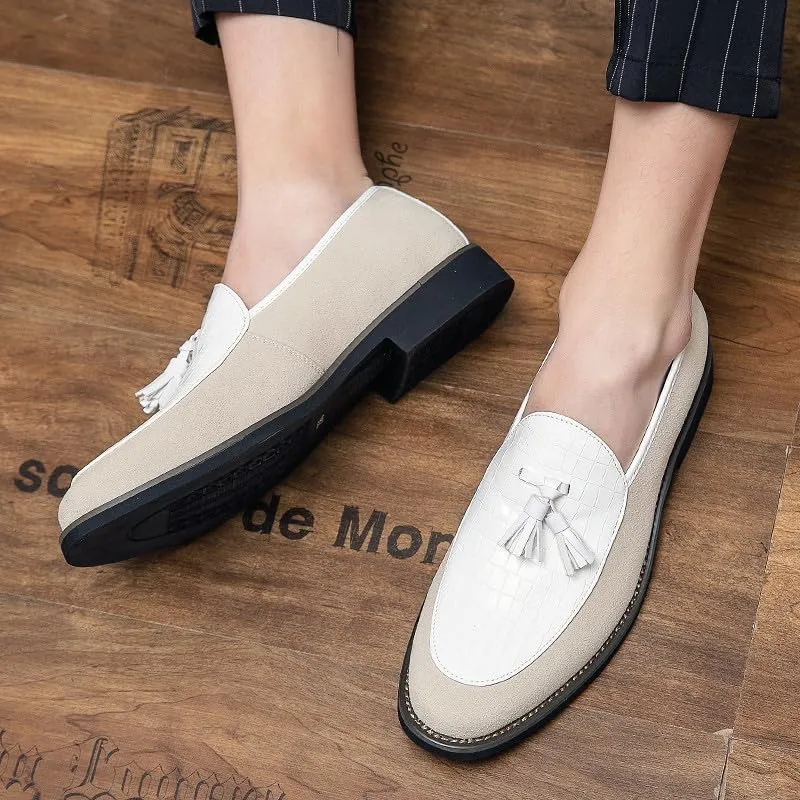 Santimon Men's Leather Crocodile Pattern Tassel Loafers Frormal Suede Dress Slip on Casual Party Wedding Tuxedo Shoes