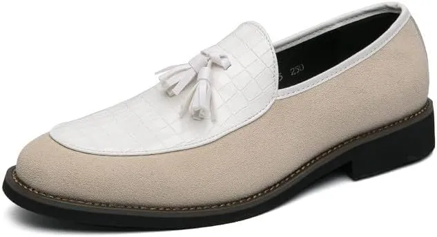 Santimon Men's Leather Crocodile Pattern Tassel Loafers Frormal Suede Dress Slip on Casual Party Wedding Tuxedo Shoes