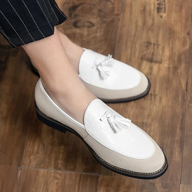 Santimon Men's Leather Crocodile Pattern Tassel Loafers Frormal Suede Dress Slip on Casual Party Wedding Tuxedo Shoes
