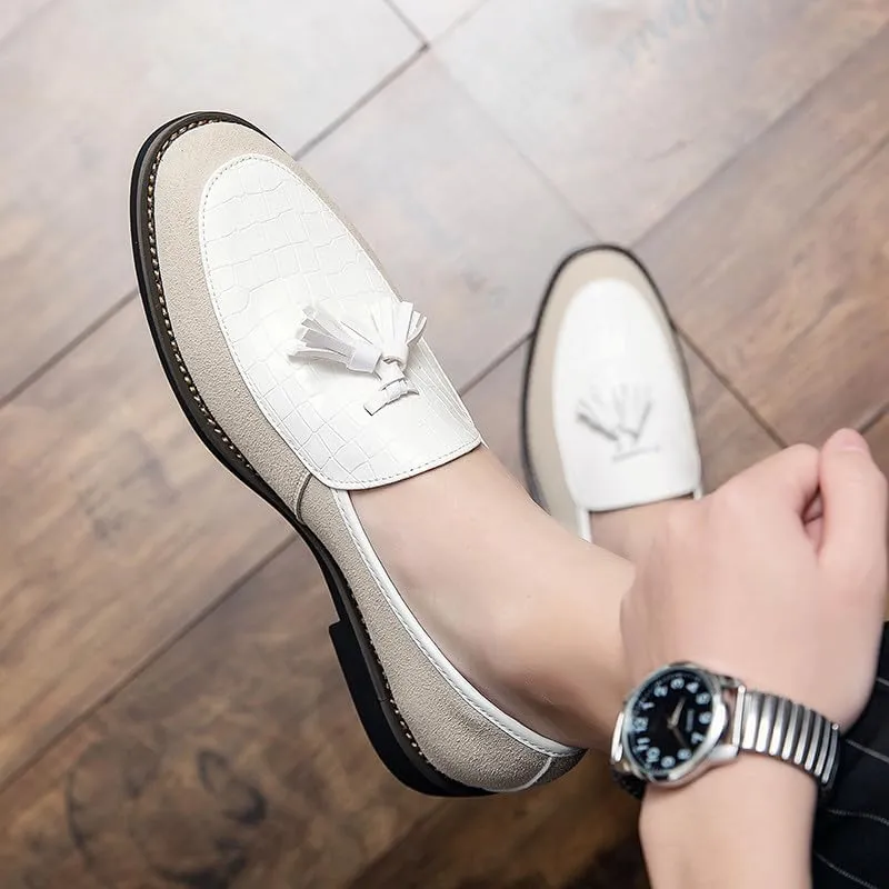 Santimon Men's Leather Crocodile Pattern Tassel Loafers Frormal Suede Dress Slip on Casual Party Wedding Tuxedo Shoes