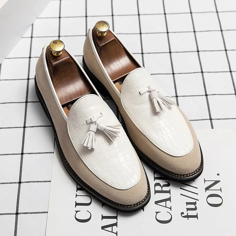 Santimon Men's Leather Crocodile Pattern Tassel Loafers Frormal Suede Dress Slip on Casual Party Wedding Tuxedo Shoes