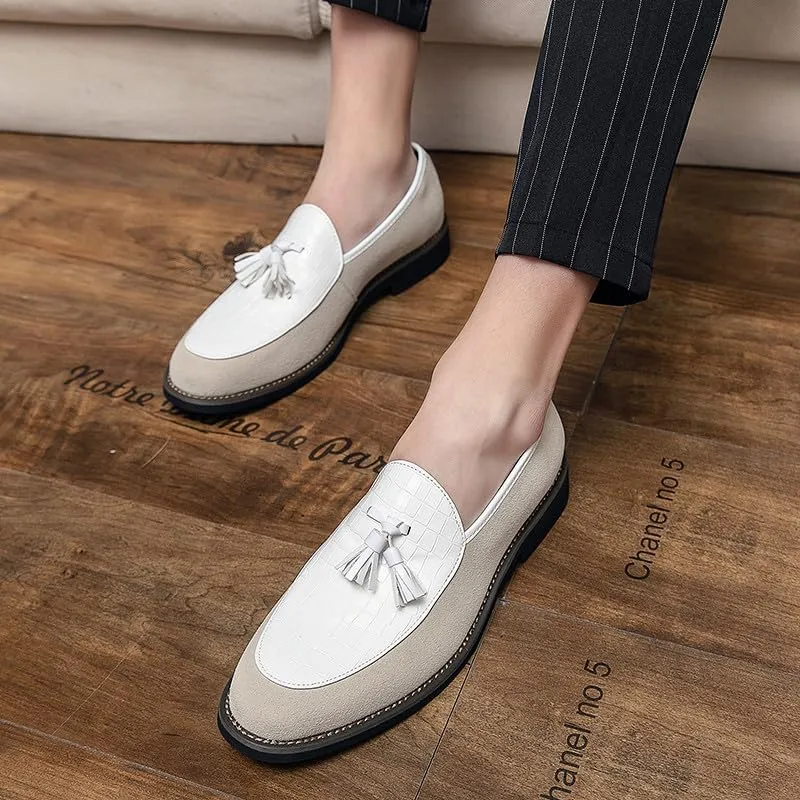 Santimon Men's Leather Crocodile Pattern Tassel Loafers Frormal Suede Dress Slip on Casual Party Wedding Tuxedo Shoes