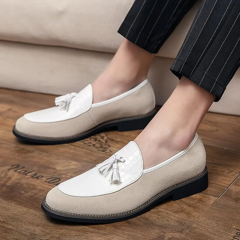 Santimon Men's Leather Crocodile Pattern Tassel Loafers Frormal Suede Dress Slip on Casual Party Wedding Tuxedo Shoes