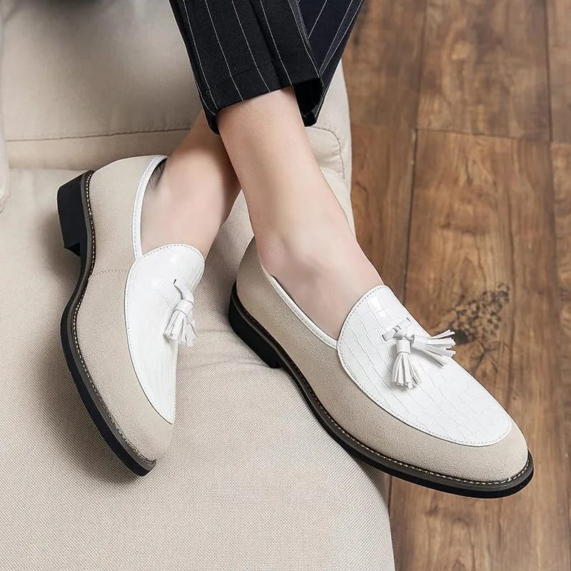 Santimon Men's Leather Crocodile Pattern Tassel Loafers Frormal Suede Dress Slip on Casual Party Wedding Tuxedo Shoes