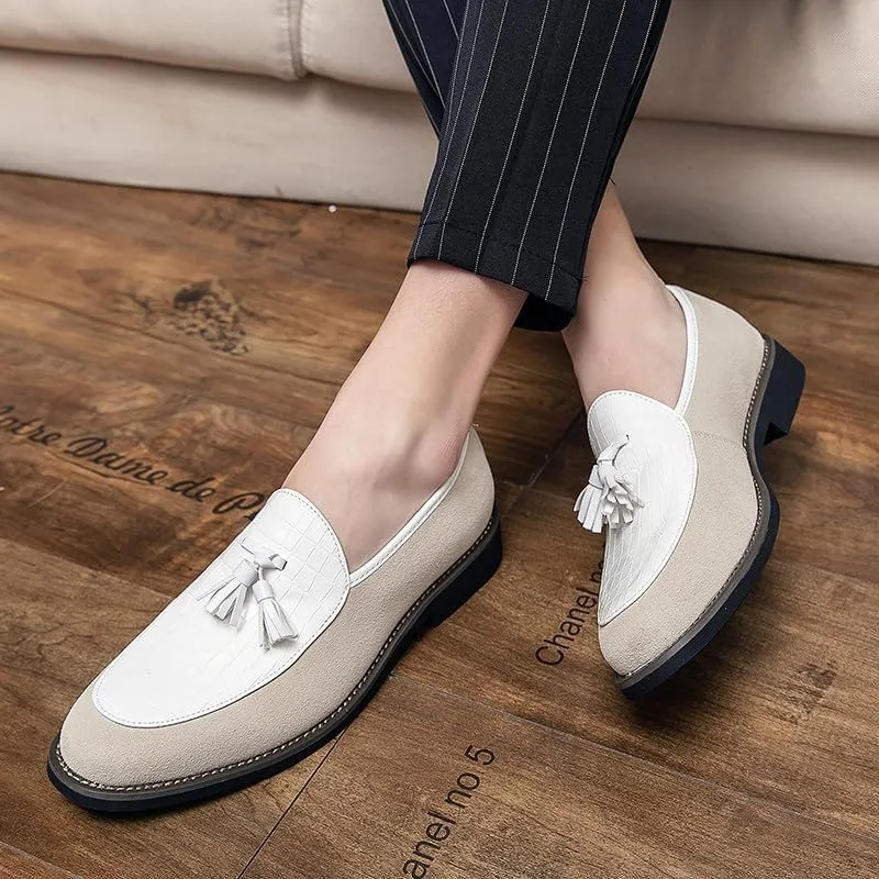 Santimon Men's Leather Crocodile Pattern Tassel Loafers Frormal Suede Dress Slip on Casual Party Wedding Tuxedo Shoes