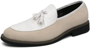 Santimon Men's Leather Crocodile Pattern Tassel Loafers Frormal Suede Dress Slip on Casual Party Wedding Tuxedo Shoes