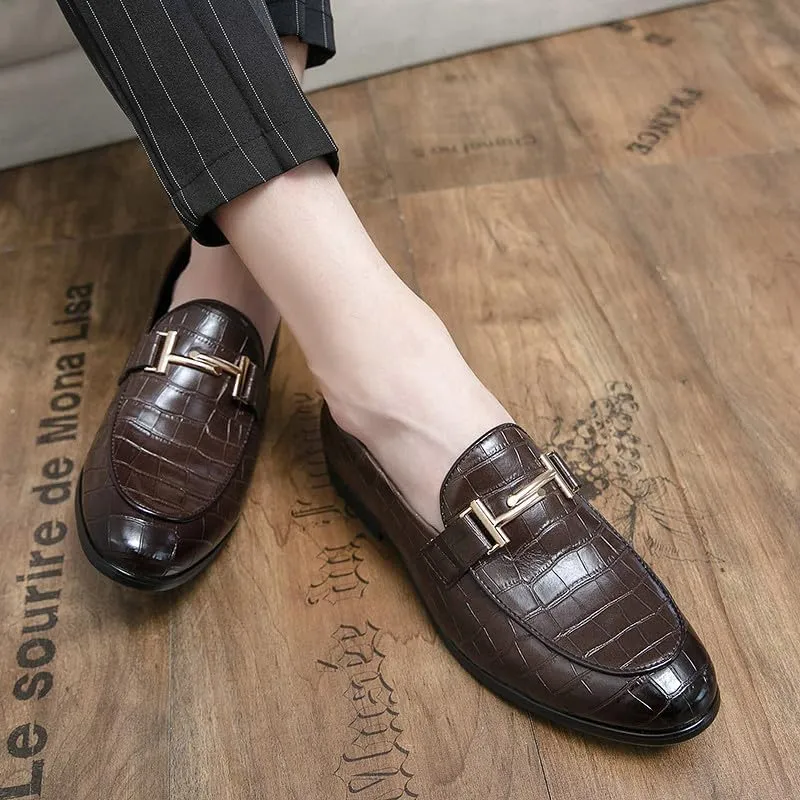 Santimon Men's Leather Loafers Crocodile Printed Classic Moccasins Casual Formal Dress Slip On Driving Shoes for Men