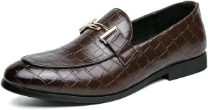 Santimon Men's Leather Loafers Crocodile Printed Classic Moccasins Casual Formal Dress Slip On Driving Shoes for Men