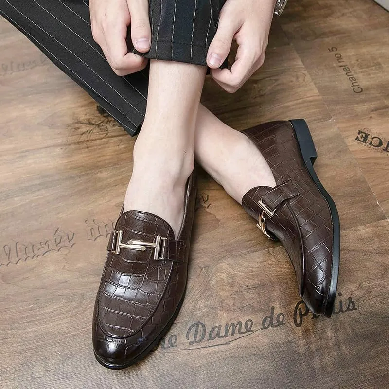 Santimon Men's Leather Loafers Crocodile Printed Classic Moccasins Casual Formal Dress Slip On Driving Shoes for Men