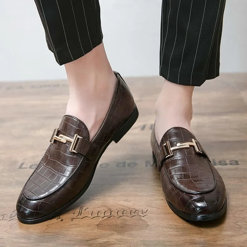 Santimon Men's Leather Loafers Crocodile Printed Classic Moccasins Casual Formal Dress Slip On Driving Shoes for Men