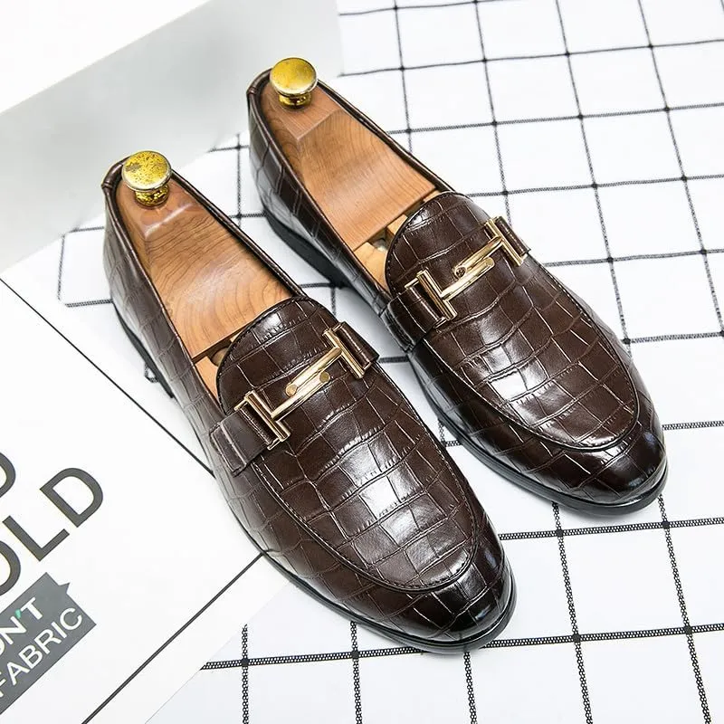 Santimon Men's Leather Loafers Crocodile Printed Classic Moccasins Casual Formal Dress Slip On Driving Shoes for Men
