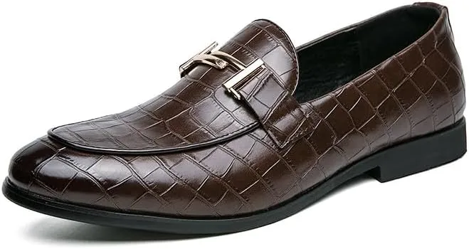 Santimon Men's Leather Loafers Crocodile Printed Classic Moccasins Casual Formal Dress Slip On Driving Shoes for Men