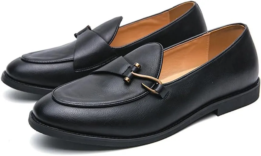 Santimon Men's Leather Loafers Slip On Dress Shoes with Metal Bit Comfortable Casual Formal Footwear for Men