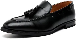 Santimon Men’s Leather Moc Toe Tassel Loafers – Anti-Slip Rubber Sole Lightweight Slip-Ons for Weddings, Office & Formal Events