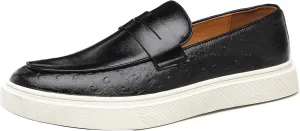 Santimon Men's Leather Penny Loafers Chunky Sole Slip-On Business Casual Shoes