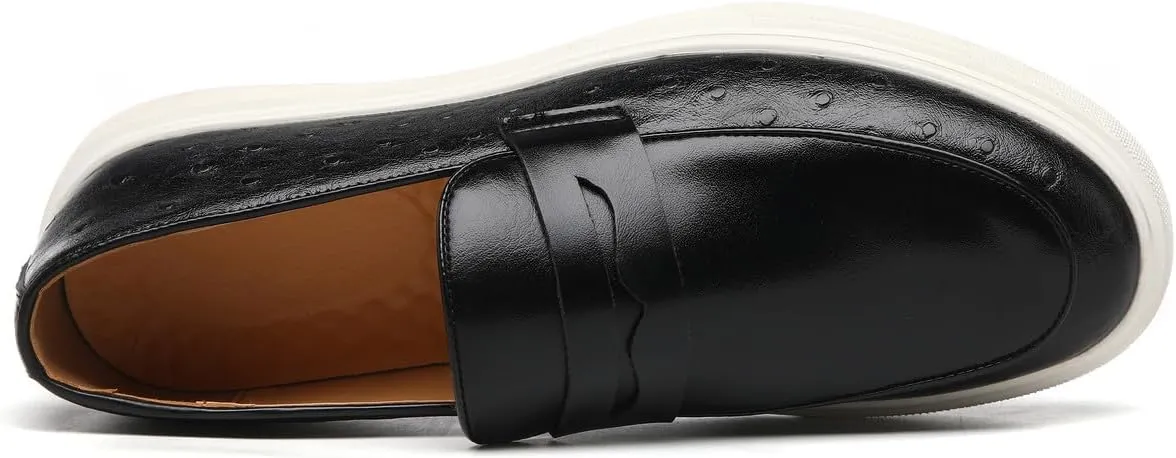 Santimon Men's Leather Penny Loafers Chunky Sole Slip-On Business Casual Shoes