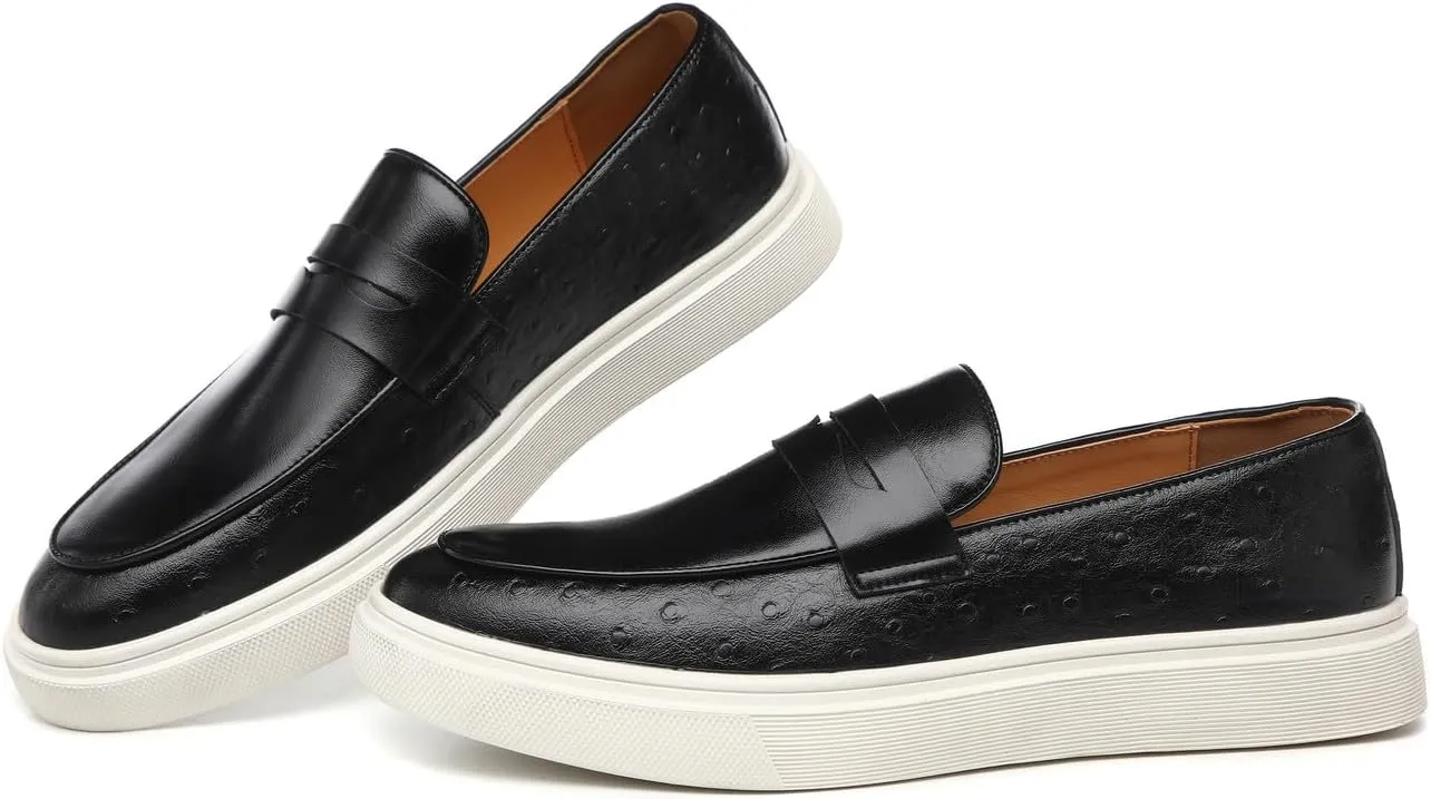 Santimon Men's Leather Penny Loafers Chunky Sole Slip-On Business Casual Shoes
