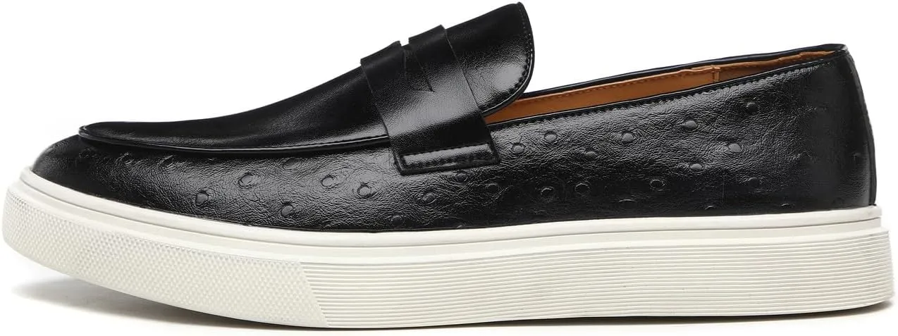 Santimon Men's Leather Penny Loafers Chunky Sole Slip-On Business Casual Shoes