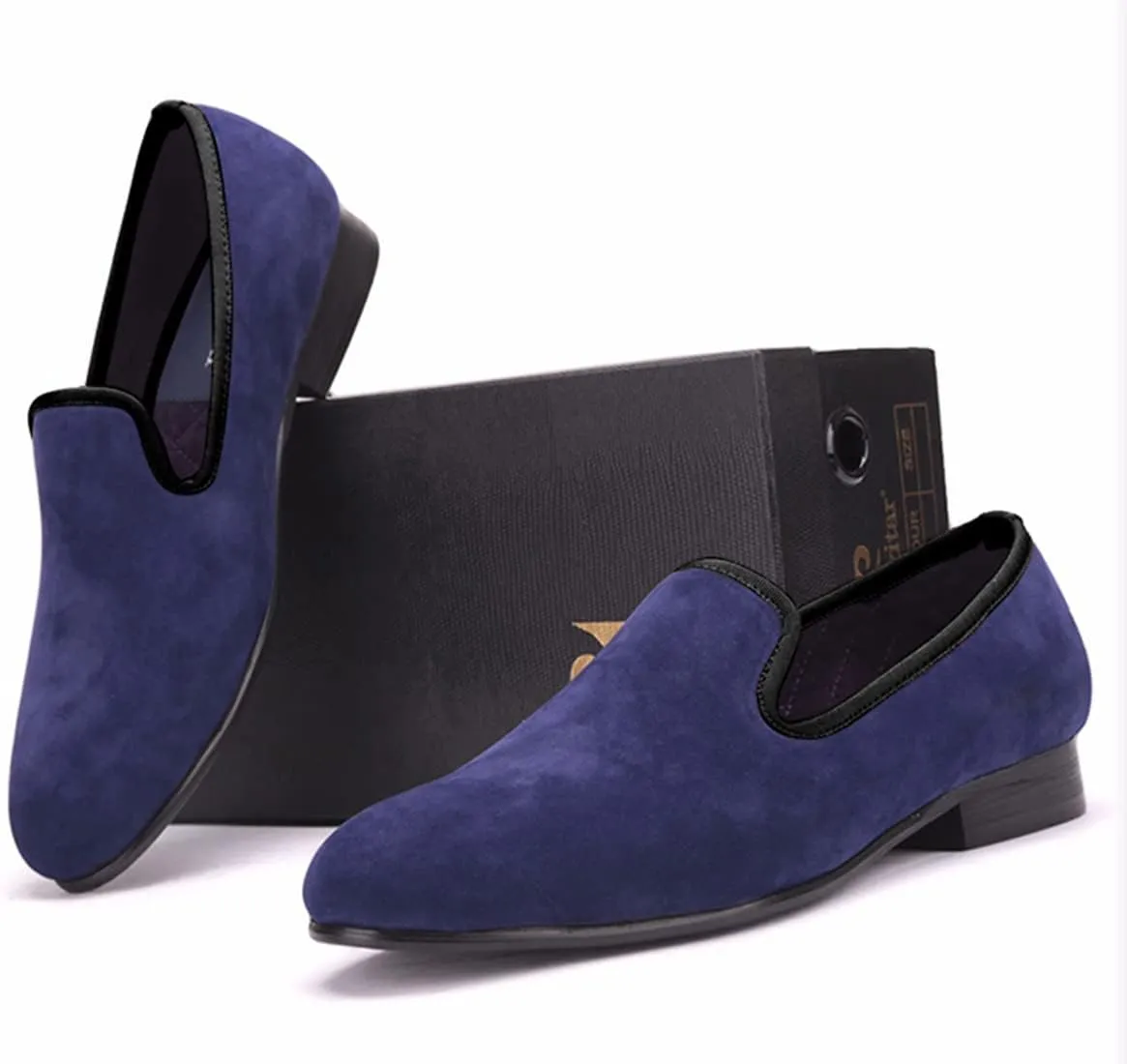 Santimon Men's Loafers & Slip-Ons Prom Dress Velvet Penny Loafers Fashion Tuxedo Wedding Casual Business Luxury Shoes Smoking Party Disco Moccasins for Men