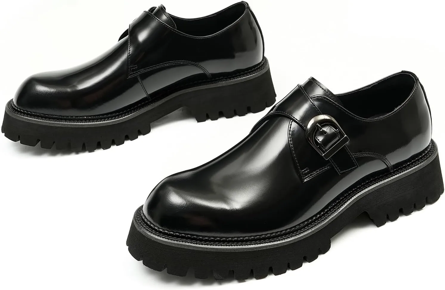 Santimon Mens Loafers Formal Dress Patent Leather Buckle Loafers Fashion Tuxedo Wedding Business Casual Mocasines Comfortable Thick Sole Walking Shoes for Men