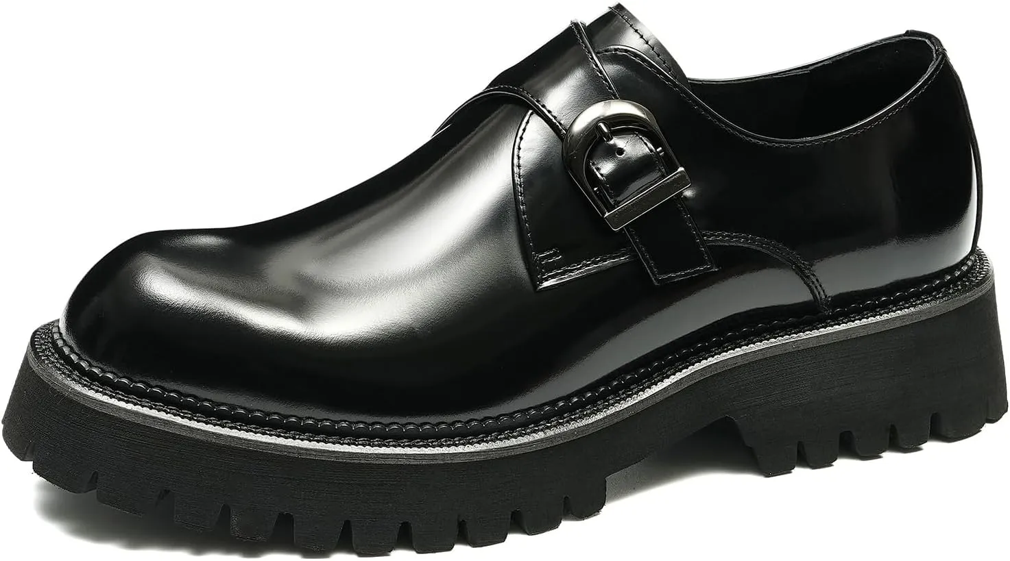 Santimon Mens Loafers Formal Dress Patent Leather Buckle Loafers Fashion Tuxedo Wedding Business Casual Mocasines Comfortable Thick Sole Walking Shoes for Men