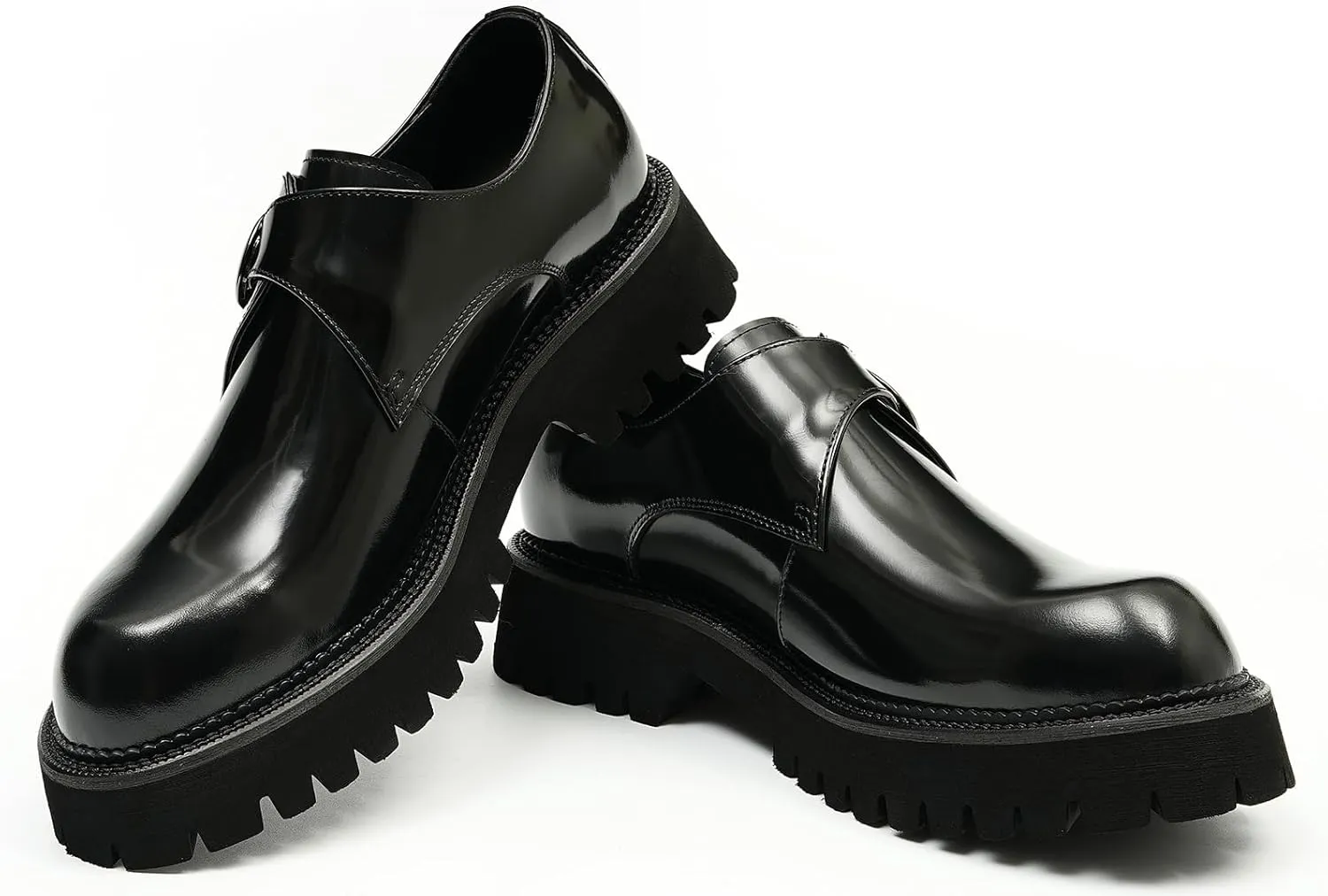 Santimon Mens Loafers Formal Dress Patent Leather Buckle Loafers Fashion Tuxedo Wedding Business Casual Mocasines Comfortable Thick Sole Walking Shoes for Men