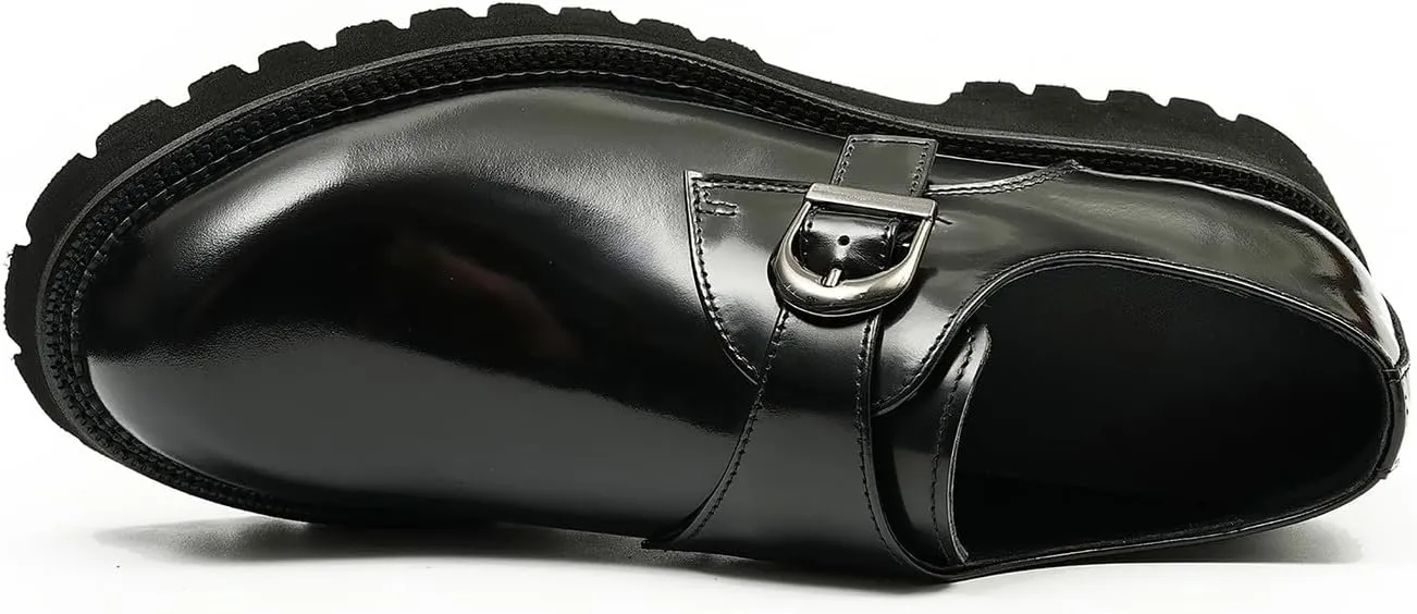 Santimon Mens Loafers Formal Dress Patent Leather Buckle Loafers Fashion Tuxedo Wedding Business Casual Mocasines Comfortable Thick Sole Walking Shoes for Men