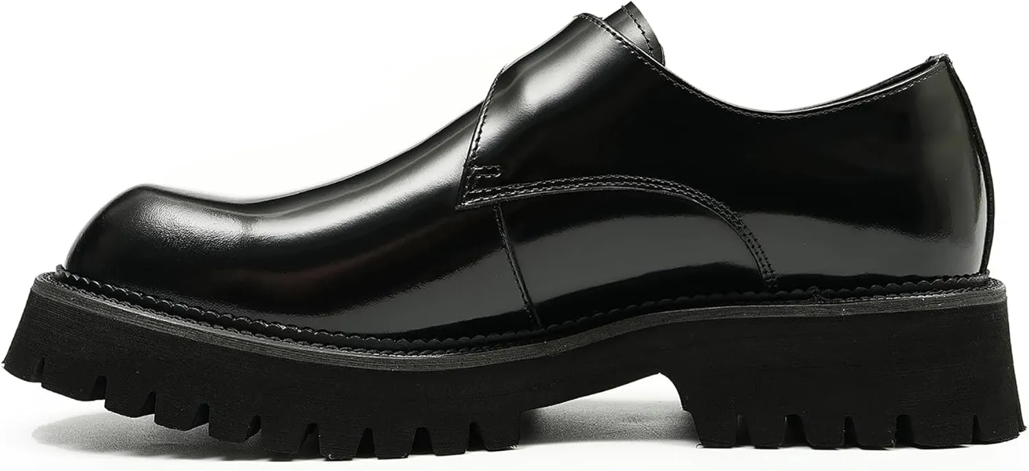 Santimon Mens Loafers Formal Dress Patent Leather Buckle Loafers Fashion Tuxedo Wedding Business Casual Mocasines Comfortable Thick Sole Walking Shoes for Men