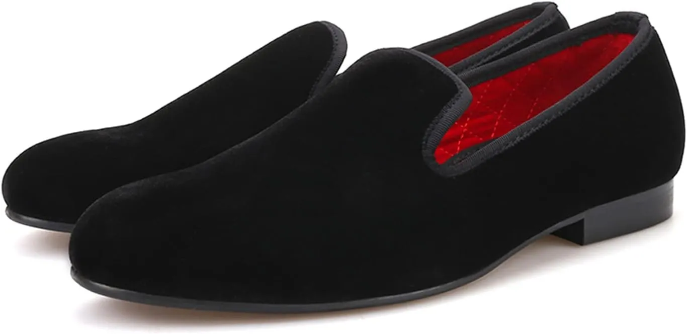 Santimon Mens Loafers Slip On Wedding Dress Velvet Penny Loafers Fashion Tuxedo Casual Business Luxury Suede Shoes Prom Smoking Party Disco Moccasins for Men