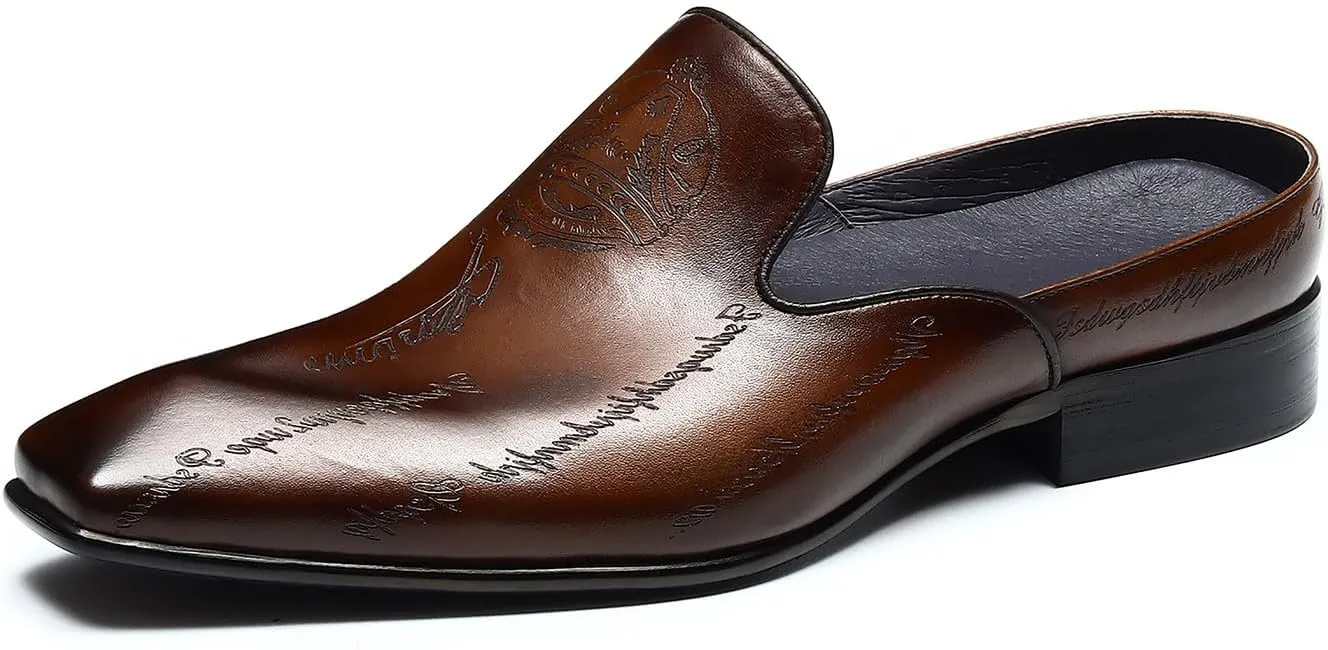 Santimon Mens Mules Sandals Formal Dress Loafers Leather Clogs Business Casual Open Back Slippers Outside Slip On Comfort Summer Shoes for Men