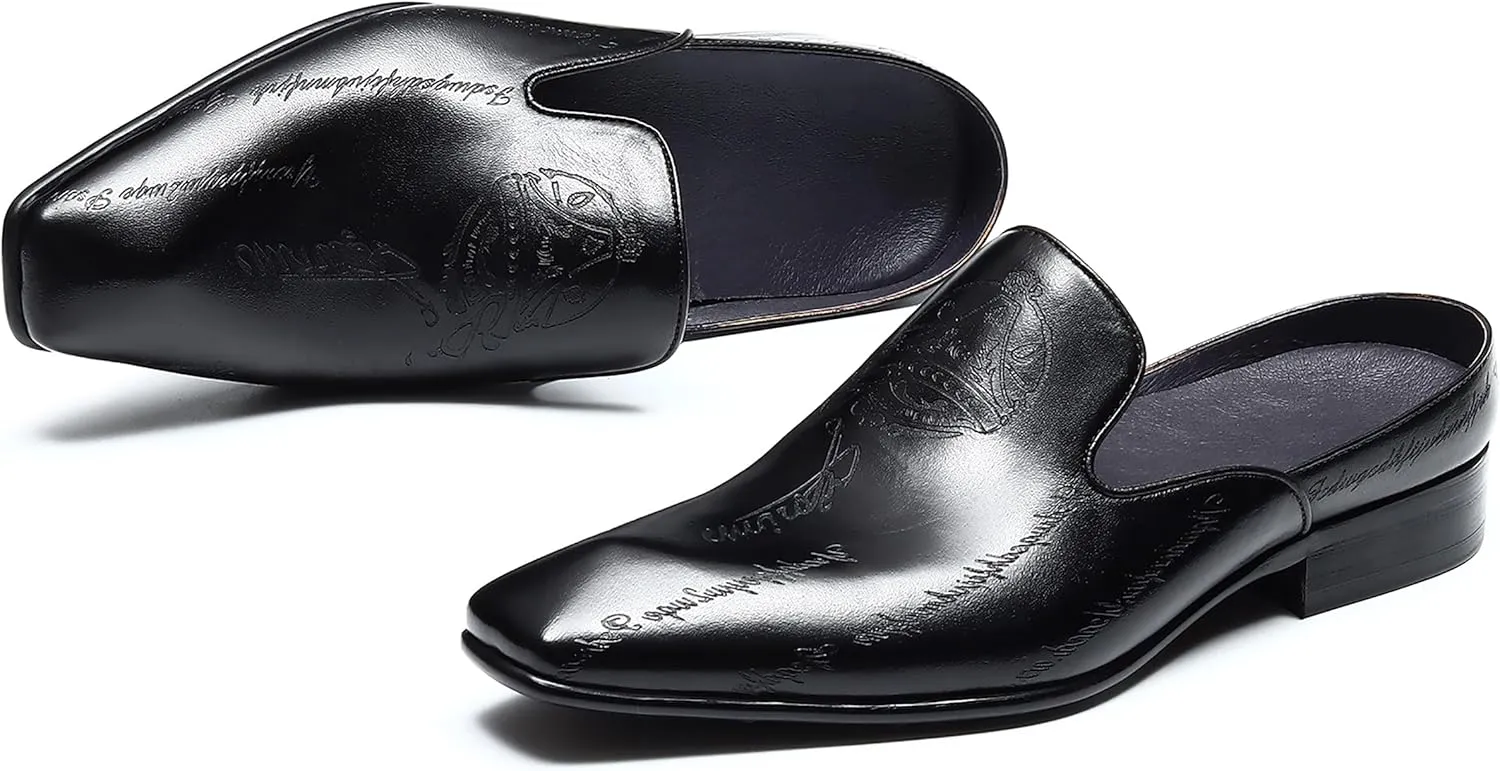 Santimon Mens Mules Sandals Formal Dress Loafers Leather Clogs Business Casual Open Back Slippers Outside Slip On Comfort Summer Shoes for Men