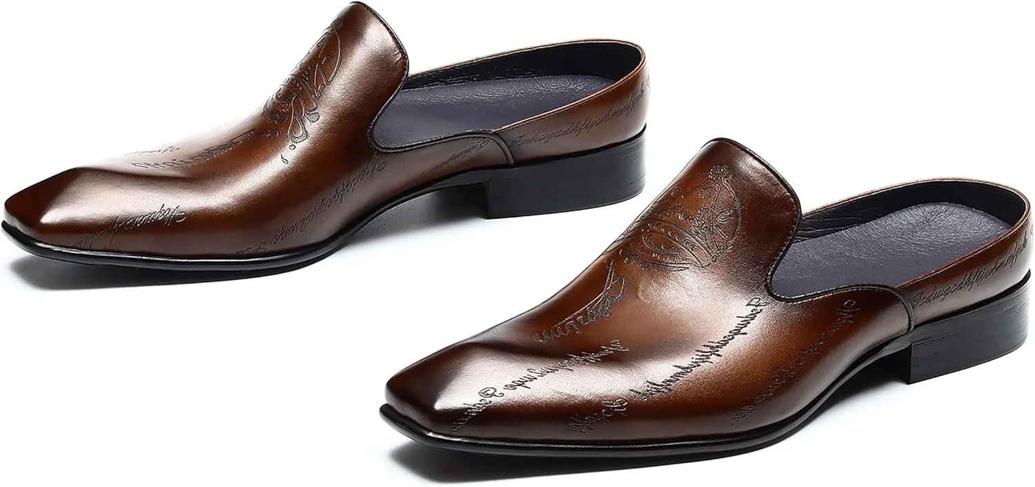 Santimon Mens Mules Sandals Formal Dress Loafers Leather Clogs Business Casual Open Back Slippers Outside Slip On Comfort Summer Shoes for Men