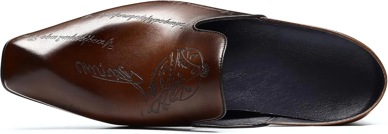 Santimon Mens Mules Sandals Formal Dress Loafers Leather Clogs Business Casual Open Back Slippers Outside Slip On Comfort Summer Shoes for Men