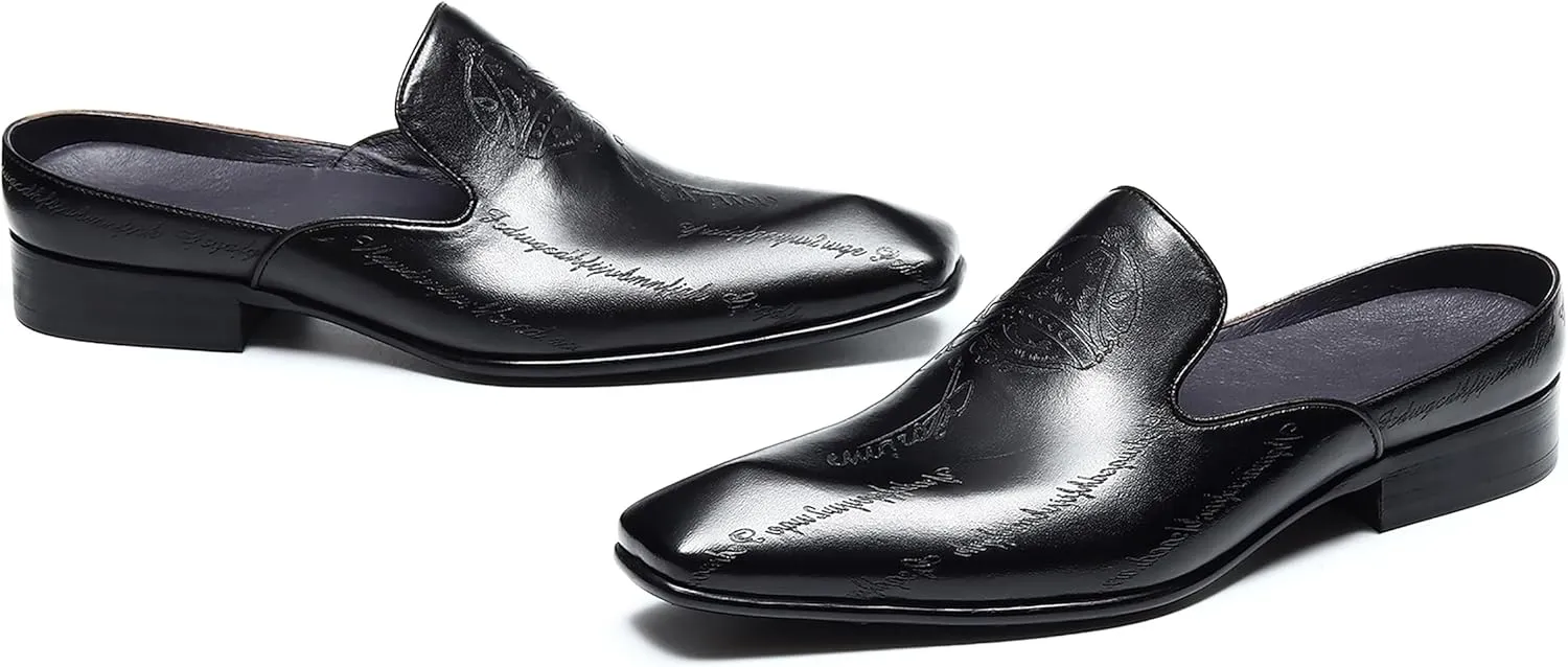 Santimon Mens Mules Sandals Formal Dress Loafers Leather Clogs Business Casual Open Back Slippers Outside Slip On Comfort Summer Shoes for Men
