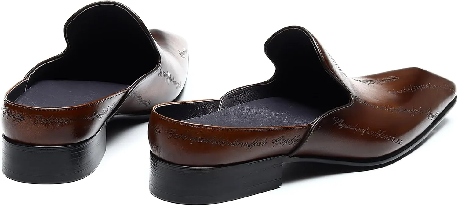 Santimon Mens Mules Sandals Formal Dress Loafers Leather Clogs Business Casual Open Back Slippers Outside Slip On Comfort Summer Shoes for Men