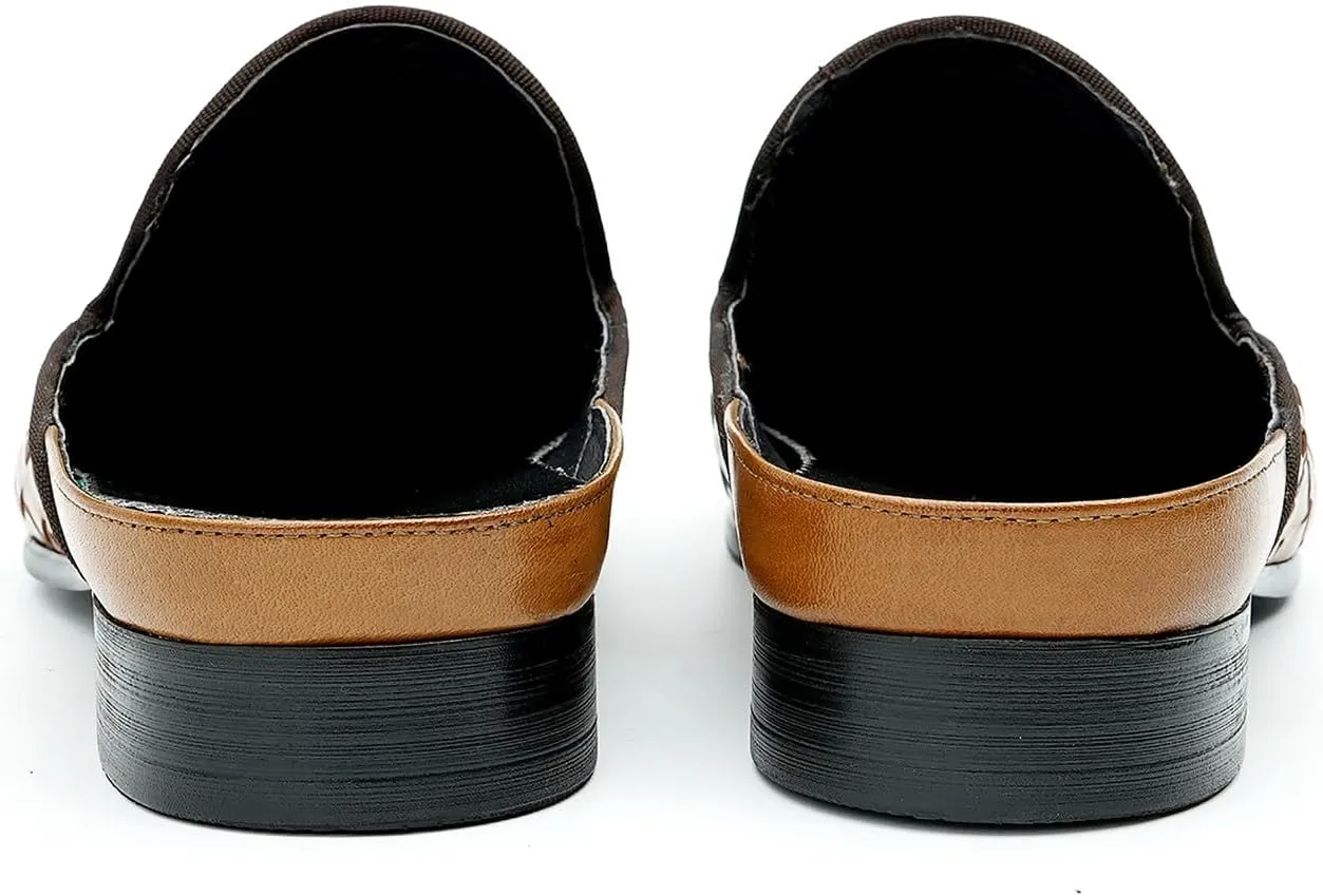 Santimon Mens Mules Sandals Formal Dress Loafers Leather Clogs Business Casual Woven Open Back Slippers Outside Slip On Shoes for Men