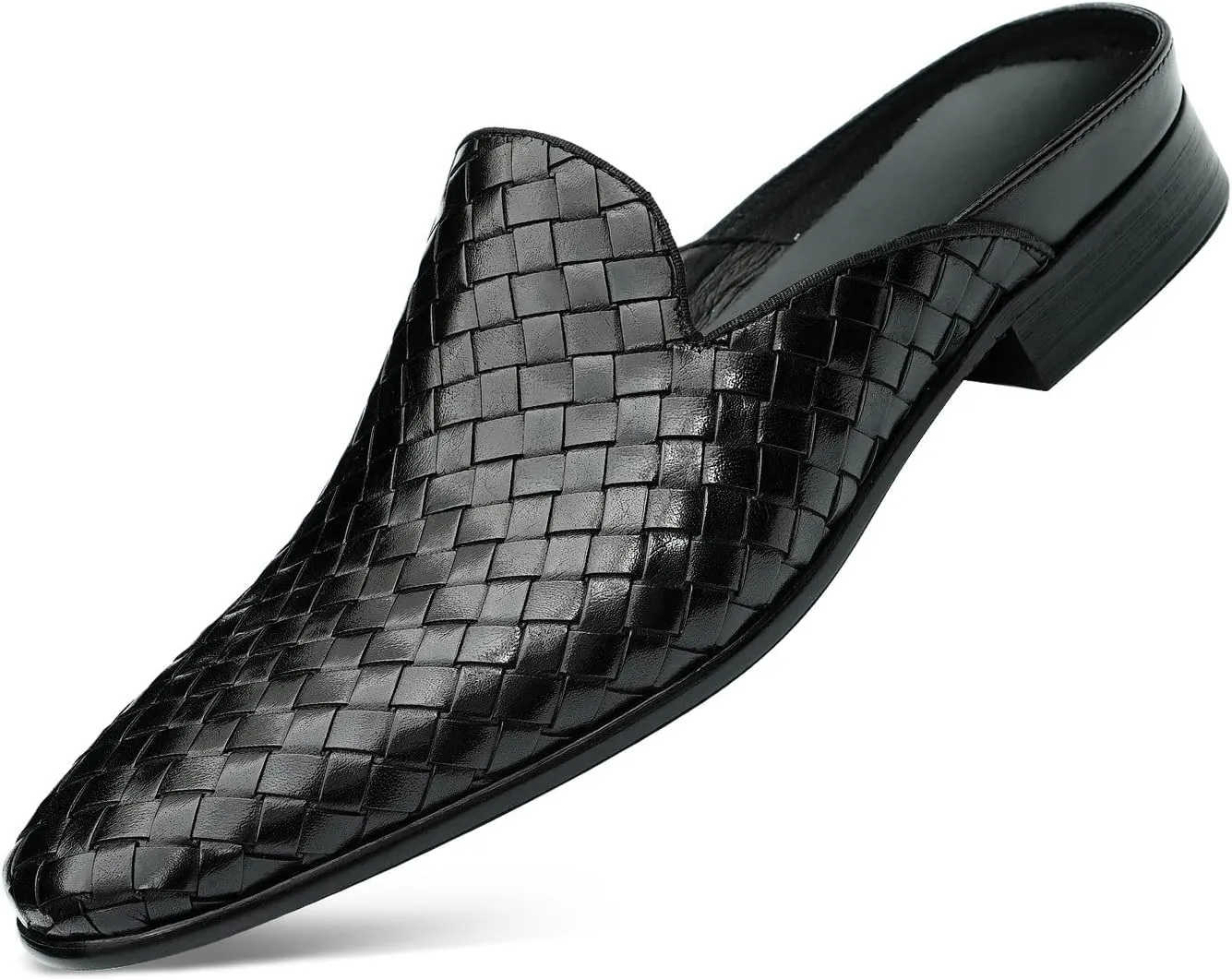 Santimon Mens Mules Sandals Formal Dress Loafers Leather Clogs Business Casual Woven Open Back Slippers Outside Slip On Shoes for Men