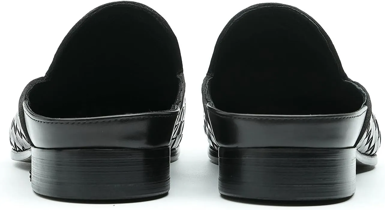 Santimon Mens Mules Sandals Formal Dress Loafers Leather Clogs Business Casual Woven Open Back Slippers Outside Slip On Shoes for Men