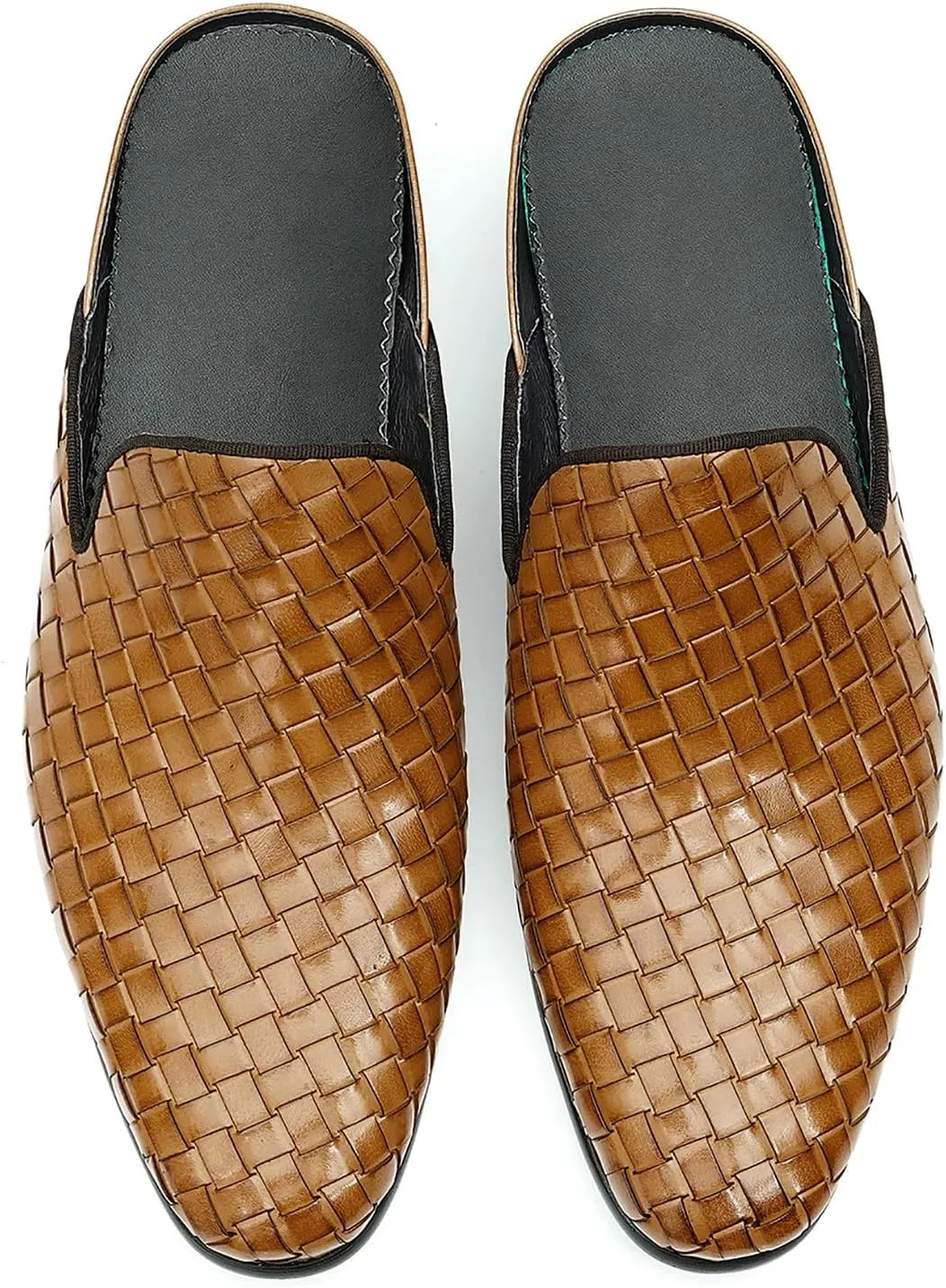 Santimon Mens Mules Sandals Formal Dress Loafers Leather Clogs Business Casual Woven Open Back Slippers Outside Slip On Shoes for Men