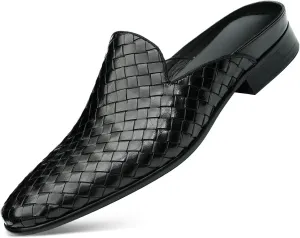 Santimon Mens Mules Sandals Formal Dress Loafers Leather Clogs Business Casual Woven Open Back Slippers Outside Slip On Shoes for Men