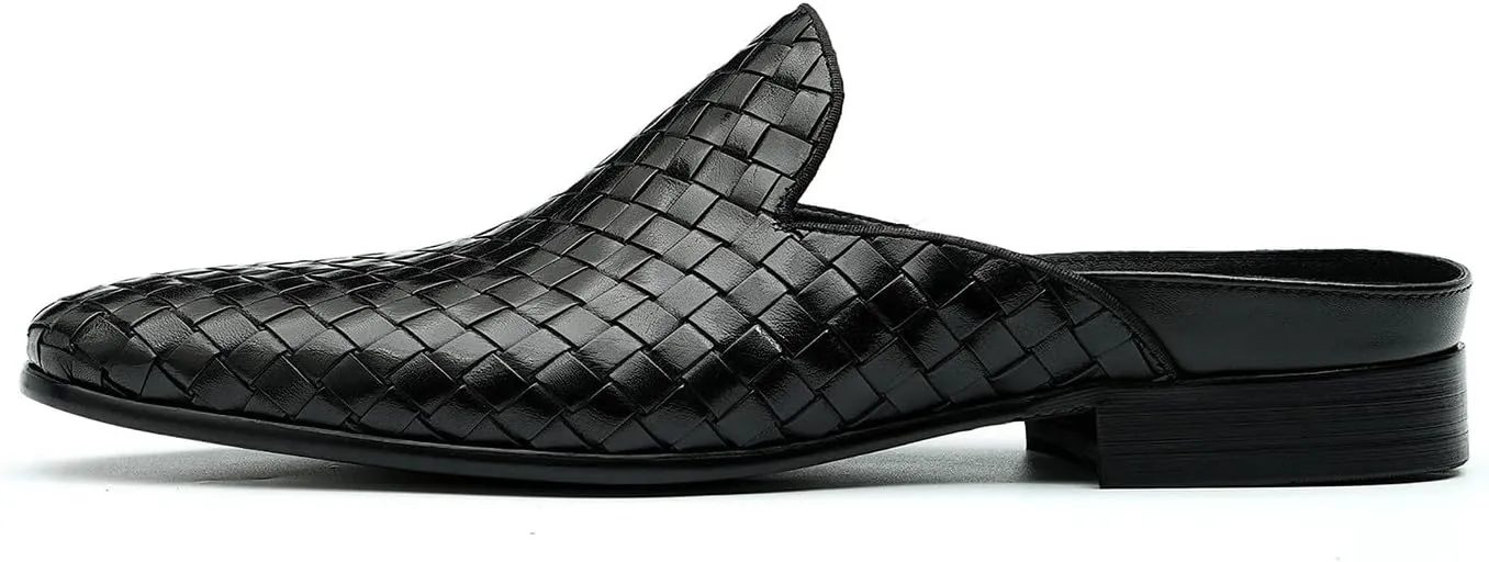 Santimon Mens Mules Sandals Formal Dress Loafers Leather Clogs Business Casual Woven Open Back Slippers Outside Slip On Shoes for Men