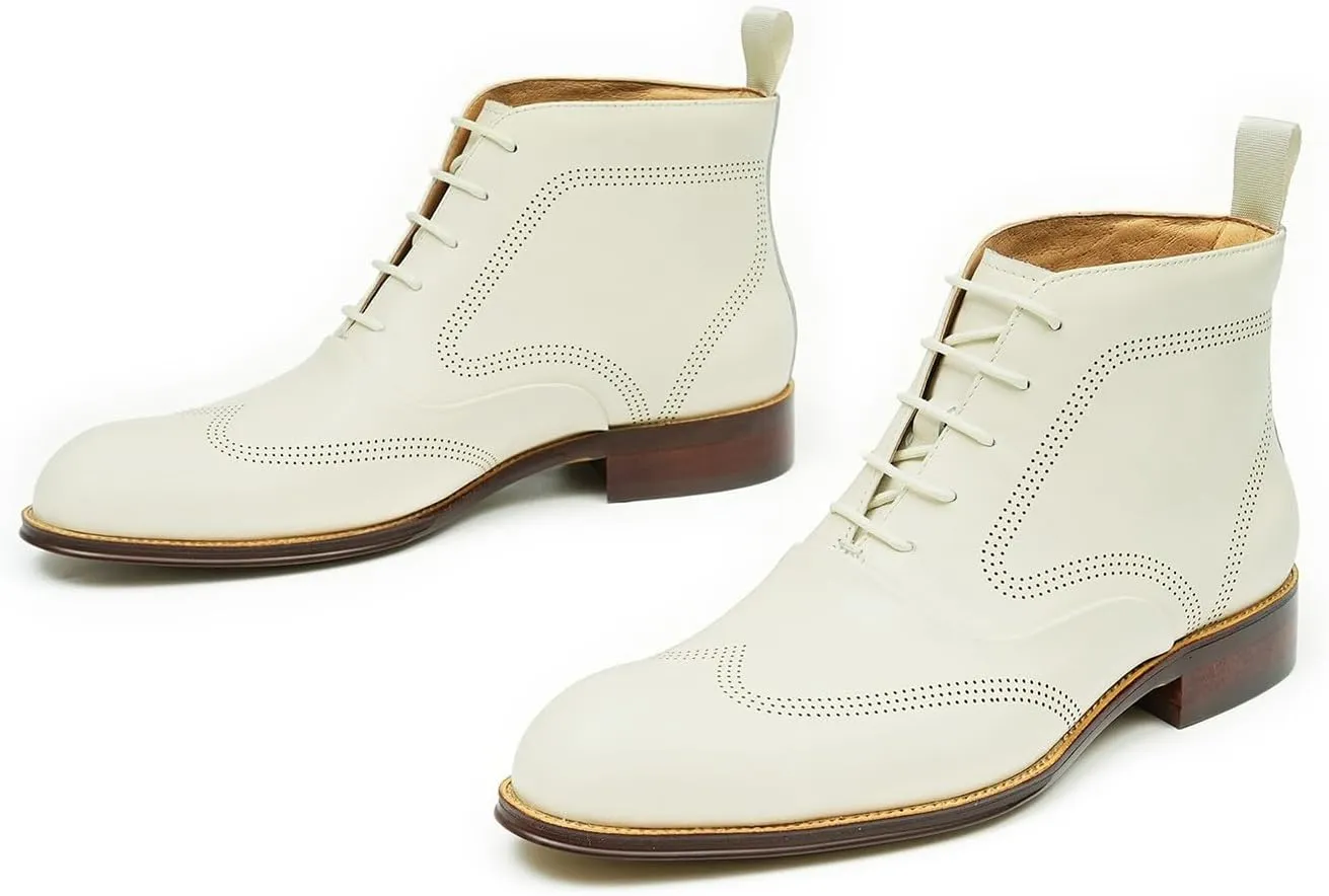 Santimon Mens Oxfords Boots Formal Dress Genuine Leather Ankle Boots Wingtip Brogues Chelsea Boots Fashion Prom Wedding Tuxedo Business Causal Lace Up Chukka Boots for Men