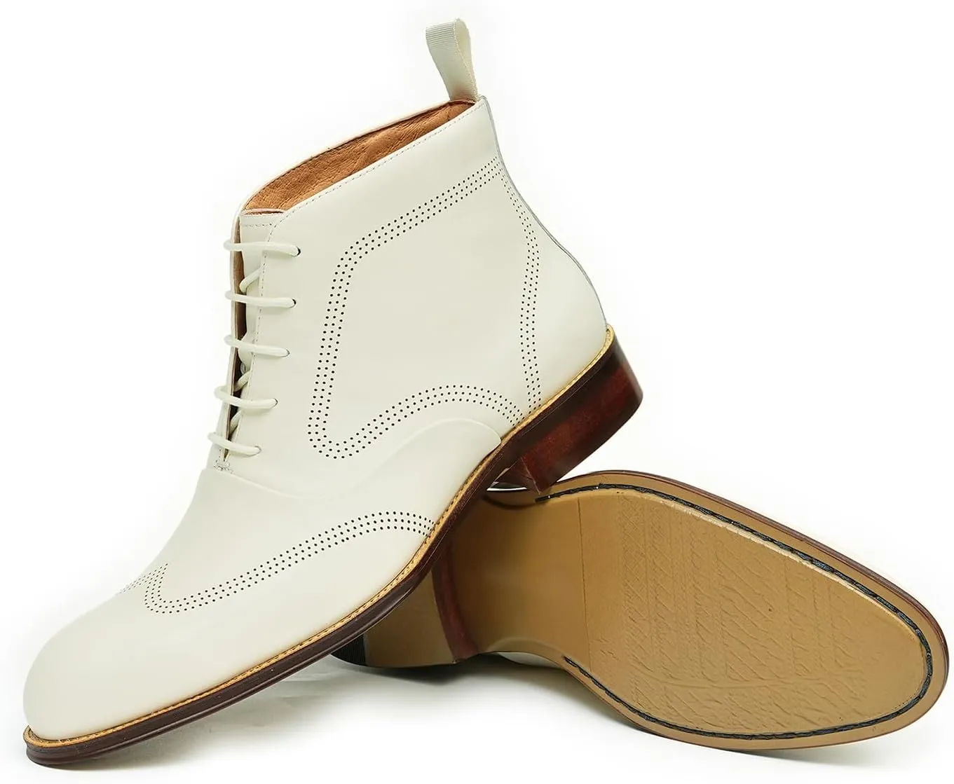 Santimon Mens Oxfords Boots Formal Dress Genuine Leather Ankle Boots Wingtip Brogues Chelsea Boots Fashion Prom Wedding Tuxedo Business Causal Lace Up Chukka Boots for Men