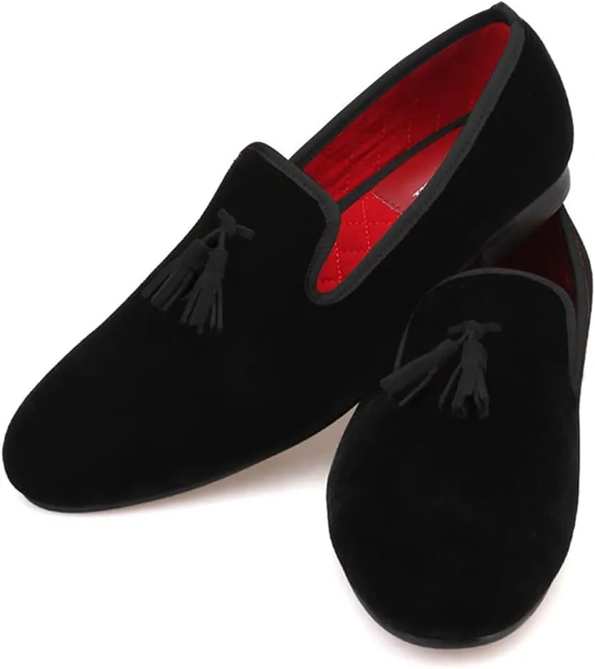 Santimon Mens Tassel Loafers Slip On Wedding Dress Velvet Penny Loafers Fashion Tuxedo Formal Business Casual Luxury Prom Shoes Smoking Party Ballroom Disco Moccasins for Men
