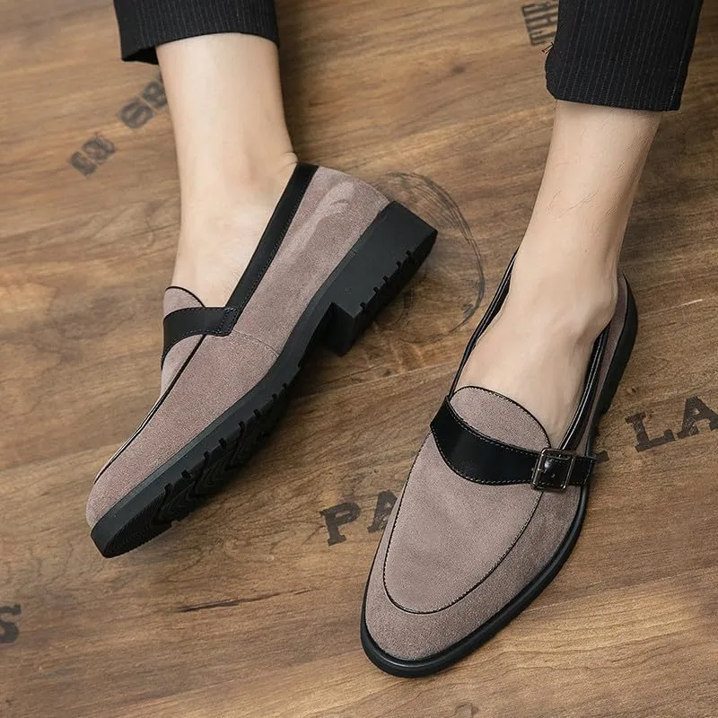 Santimon Mens Tuxedo Loafers Dress Shoes Monk Strap Classic Moccasins Modern Formal Suede Leather Shoe for Men