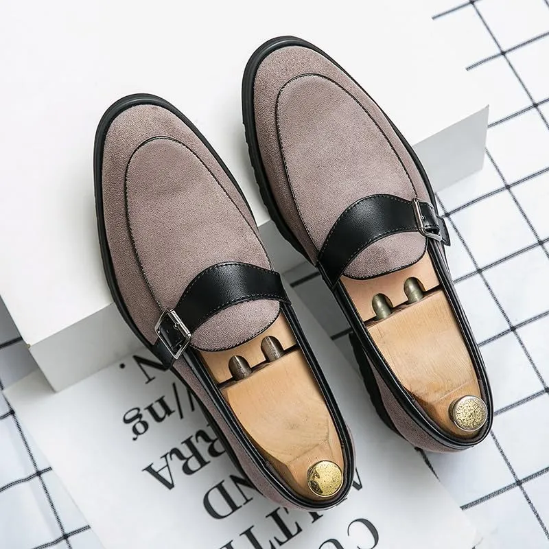 Santimon Mens Tuxedo Loafers Dress Shoes Monk Strap Classic Moccasins Modern Formal Suede Leather Shoe for Men