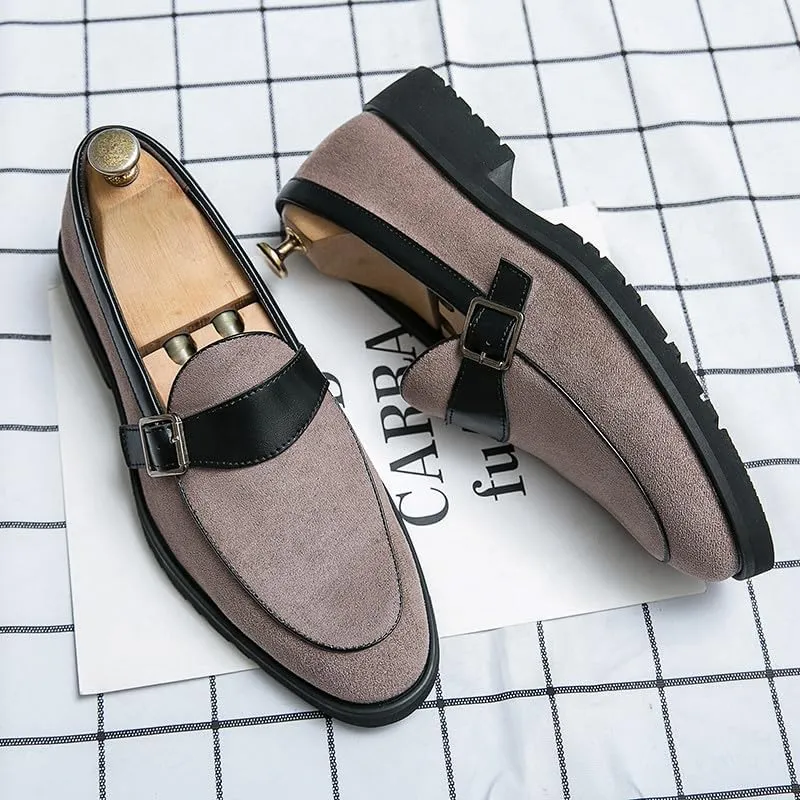 Santimon Mens Tuxedo Loafers Dress Shoes Monk Strap Classic Moccasins Modern Formal Suede Leather Shoe for Men